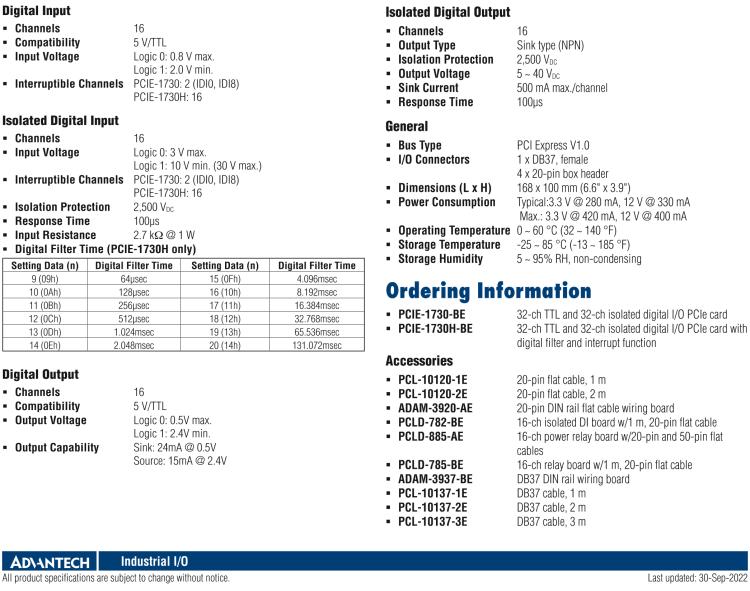 研華PCIE-1730 PCI Expresscard擴(kuò)展接口，支持32通道隔離DIO和TTL DIO