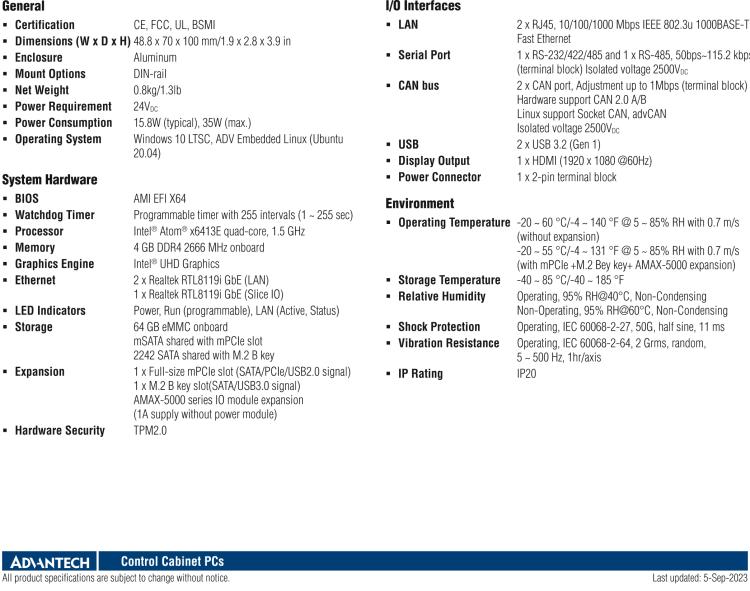 研華AMAX-5570 超微型控制平臺(tái)，采用Intel Atom處理器、64GB eMMC、2 個(gè)以太網(wǎng)口、2 個(gè) USB、2 個(gè) CAN、2 個(gè) COM 和插片 IO 擴(kuò)展