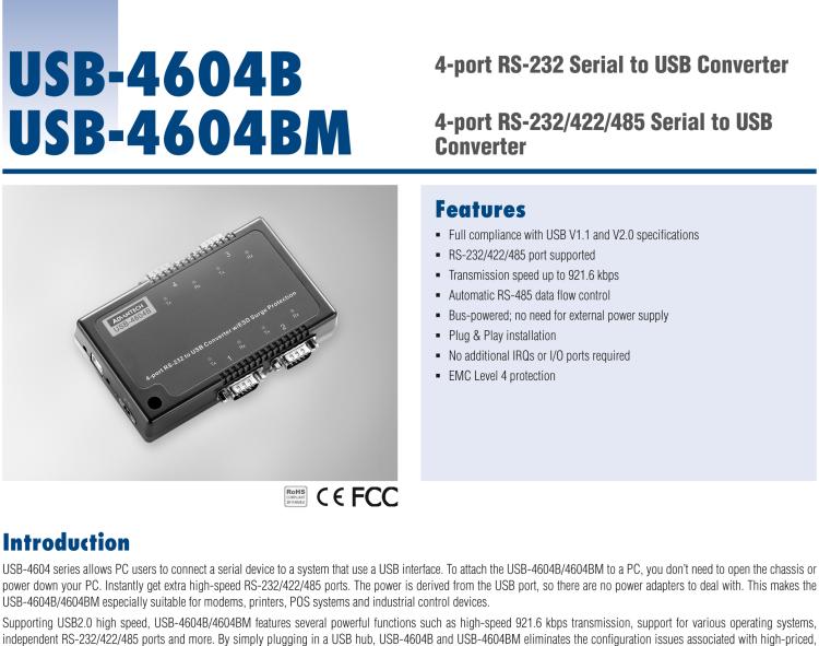 研華USB-4604BM USB轉(zhuǎn)4端口RS-232/422/485 轉(zhuǎn)換器，帶浪涌保護(hù)