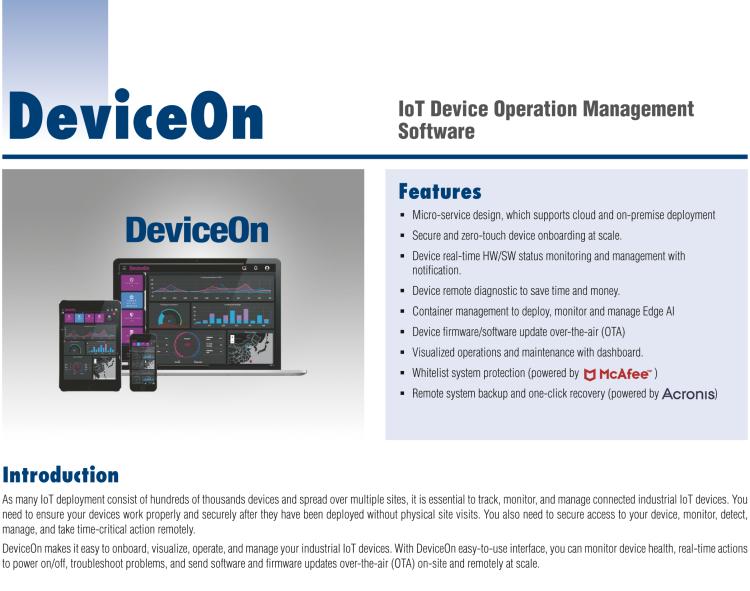 研華DeviceOn DeviceOn.DM是IoT設備管理，可遠程管理連接的設備并提供集中式管理功能。